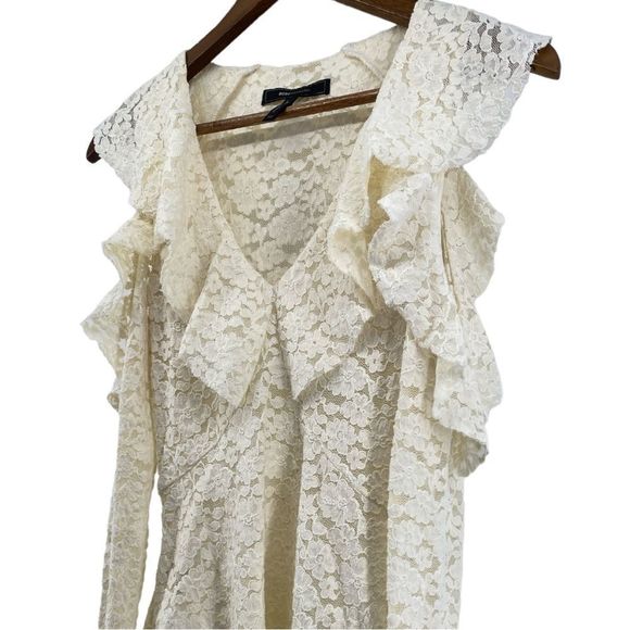 BCBG Long Sleeve Cold Shoulder Lace Ivory Astril Top Women’s Size X Small - Picture 4 of 5